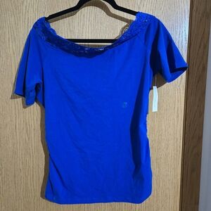 New York & Company Royal Blue Lace Women's Tee